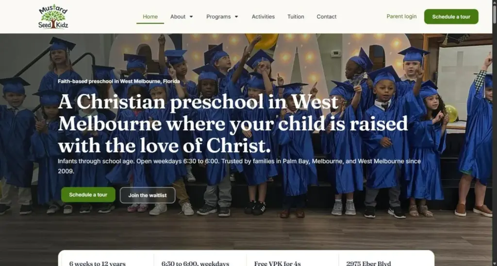 daycare website design case study mustard seed kidz site