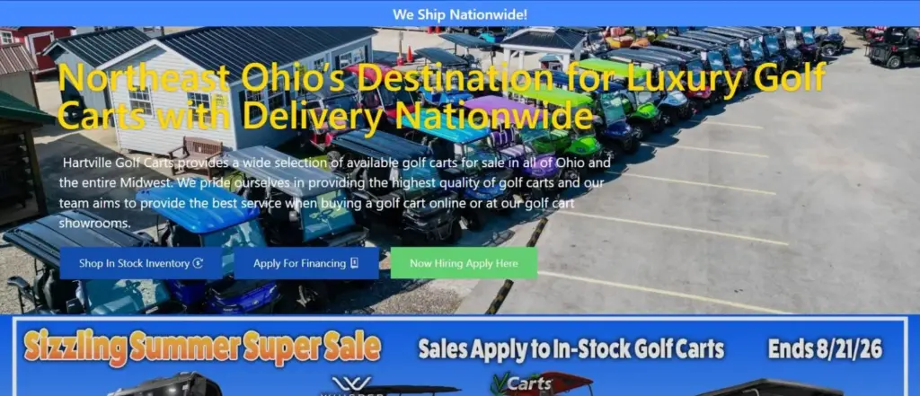 dealer website design case study hartville golf carts homepage