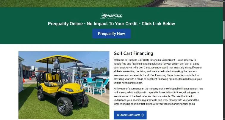 The prequalify band reading Prequalify Online, No Impact To Your Credit, above the Golf Cart Financing section